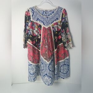 Anthropologie Womens Vanessa Virginia Inez Swing Dress Size 8 Boho Patchwork